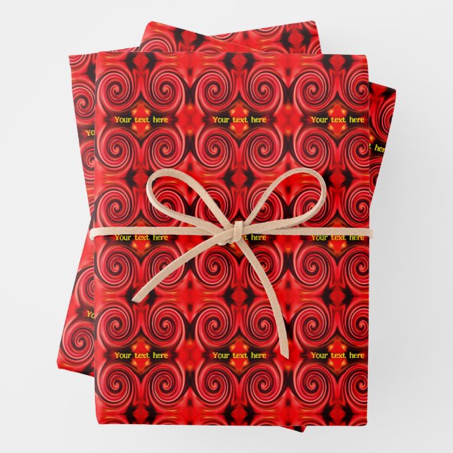 Abstract Red And Yellow Swirls Personalised Wrapping Paper Sheet (In situ)