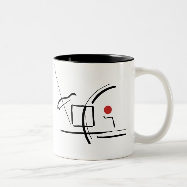 Abstract Red Ball & Lines Drawing Two-Tone Coffee  Mug (Right)
