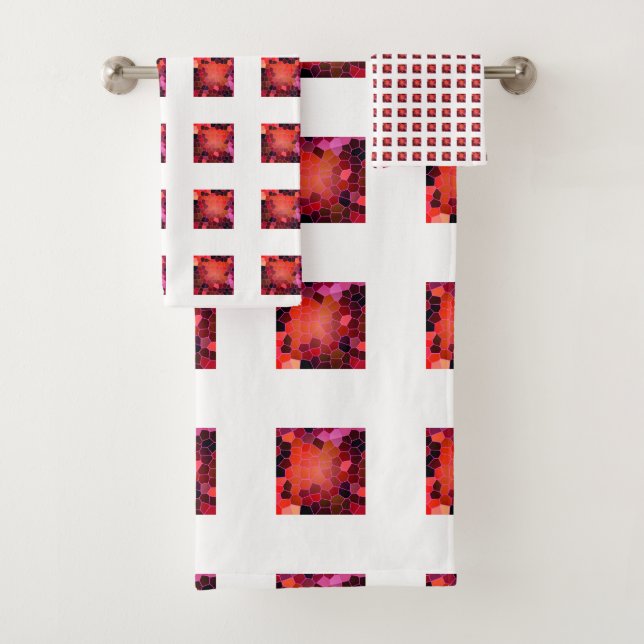 Abstract Red Bath Towel Set (Insitu)
