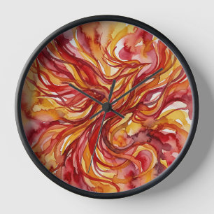 Abstract Red Bird Flight Watercolor Art Clocks