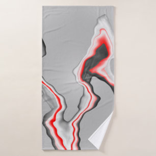 Abstract red black and white wave, zigzag pattern, bath towel