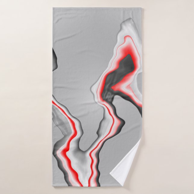Abstract red black and white wave, zigzag pattern, bath towel (Bath Towel)