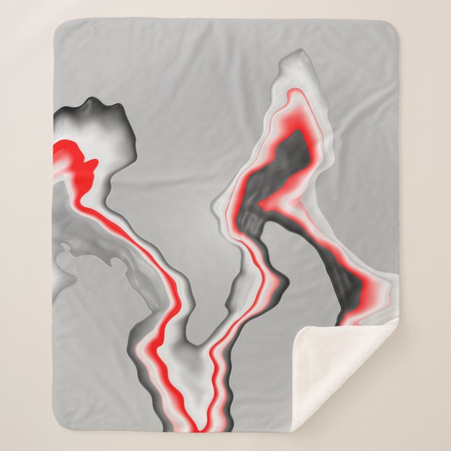 Abstract red black and white wave, zigzag pattern, sherpa blanket (Front)