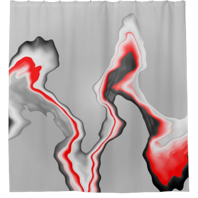 Abstract red black and white wave, zigzag pattern, shower curtain (Front)