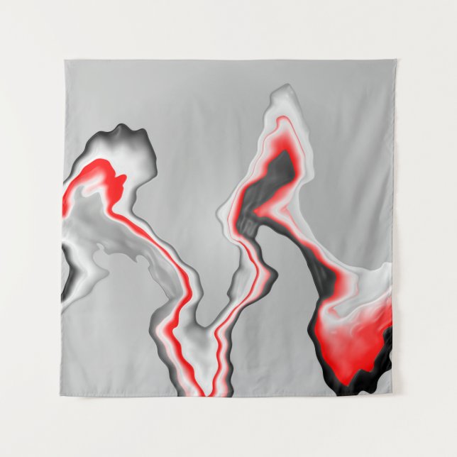 Abstract red black and white wave, zigzag pattern, tapestry (Front)