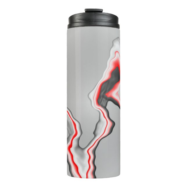 Abstract red black and white wave, zigzag pattern, thermal tumbler (Front)