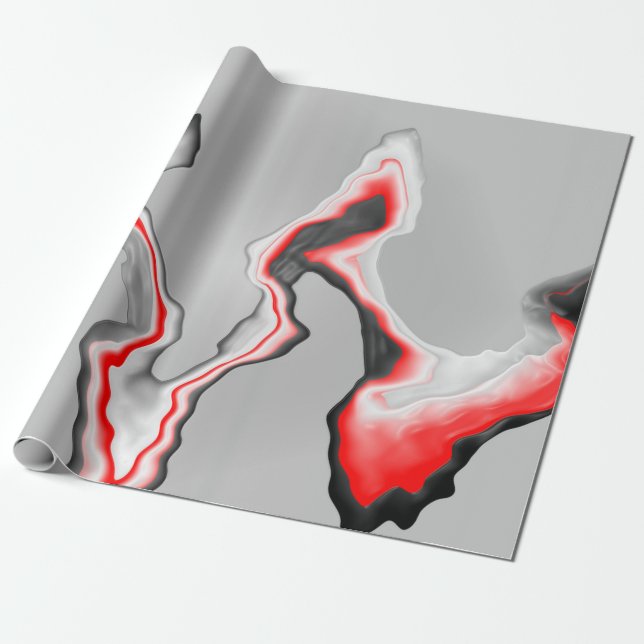 Abstract red black and white wave, zigzag pattern, wrapping paper (Unrolled)