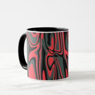 Abstract Red, Black, & Dark Green Swirling Art Mug