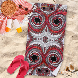 Abstract Red Black Gradient Spiral Fractal Beach Towel