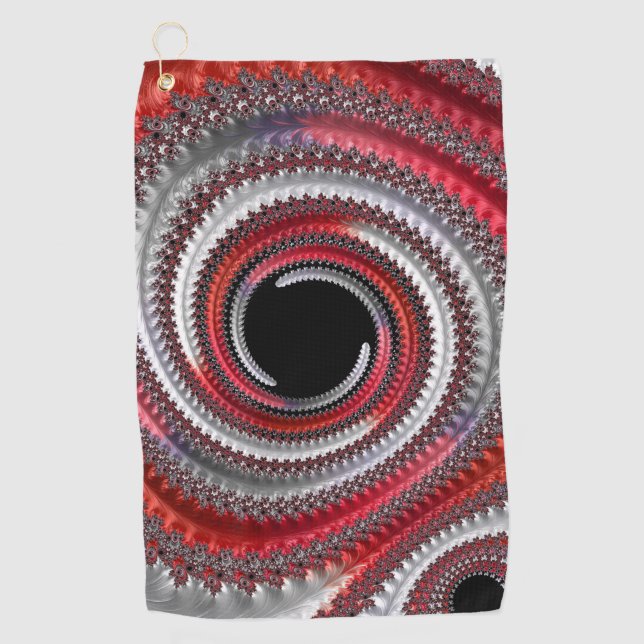 Abstract Red Black Gradient Spiral Fractal Golf Towel (Front)