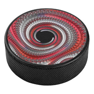 Abstract Red Black Gradient Spiral Fractal Hockey Puck