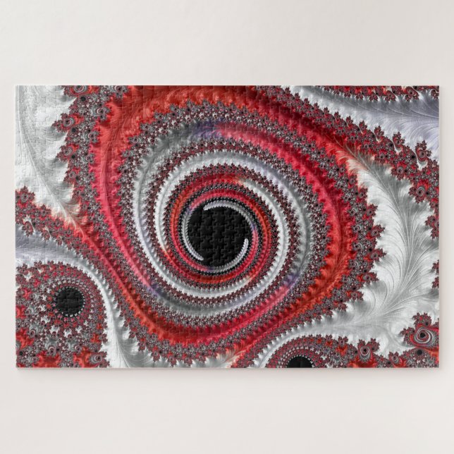 Abstract Red Black Gradient Spiral Fractal Jigsaw Puzzle (Horizontal)