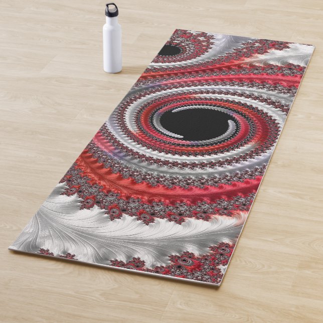 Abstract Red Black Gradient Spiral Fractal Yoga Mat (In Situ)