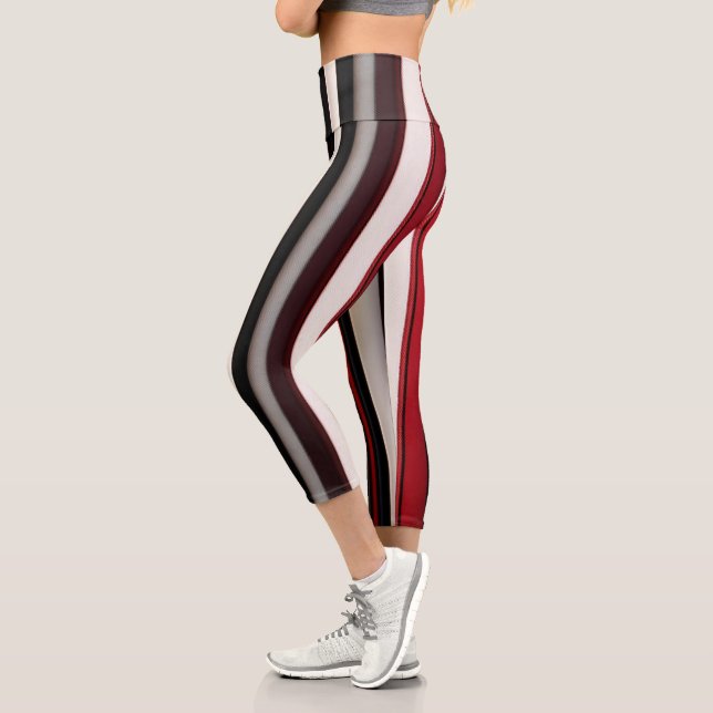 Abstract Red Black Lines Trendy Collection Capri Leggings (Left)