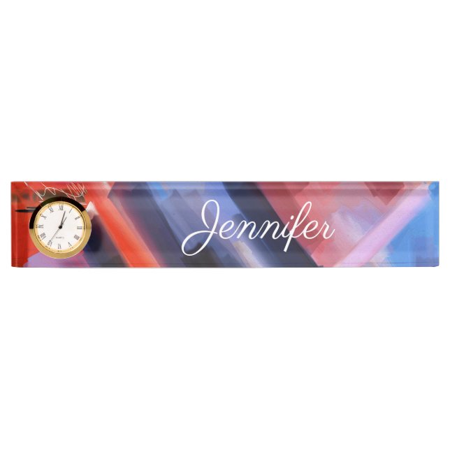 Abstract Red Black Pink Blue Name personalised Nameplate (Front)