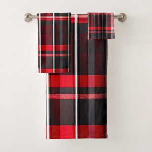 Abstract Red Black Plaid Popular Collection Bath Towel Set