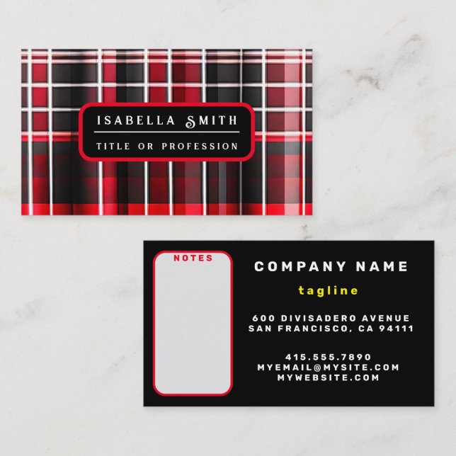 Abstract Red Black Plaid Popular Collection Business Card (Front/Back)