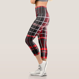 Abstract Red Black Plaid Popular Collection Capri Leggings