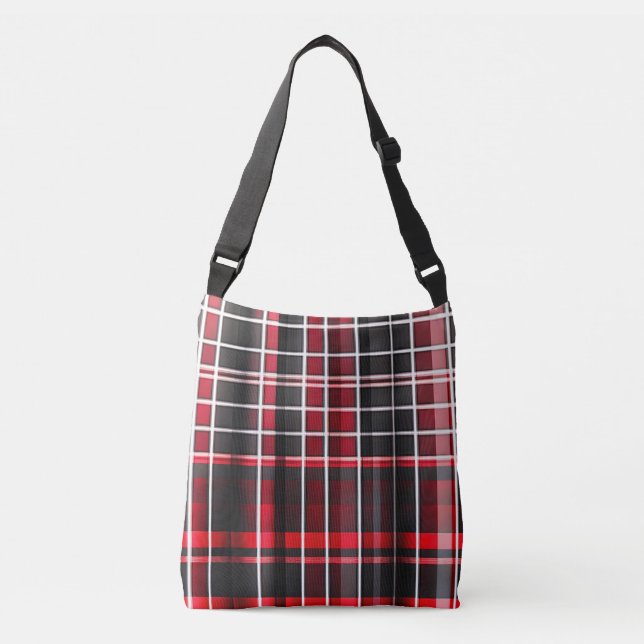 Abstract Red Black Plaid Popular Collection Crossbody Bag (Front)