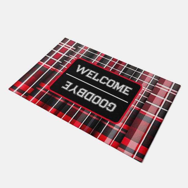 Abstract Red Black Plaid Popular Collection Doormat (Angled)