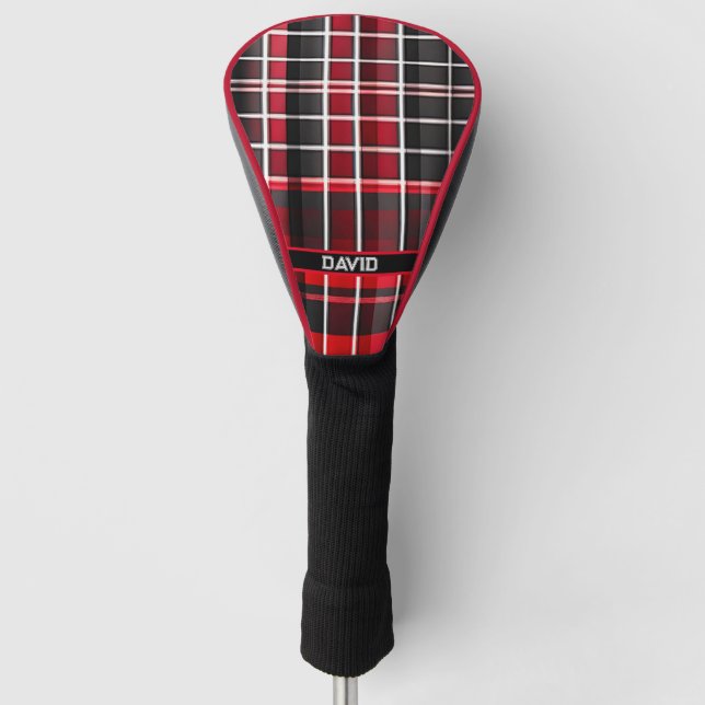 Abstract Red Black Plaid Popular Collection Golf Head Cover (Front)