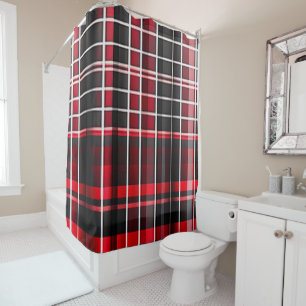 Abstract Red Black Plaid Popular Collection Shower Curtain