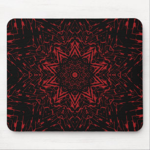 Abstract Red Black Round Star Flower Kaleidoscope Mouse Mat