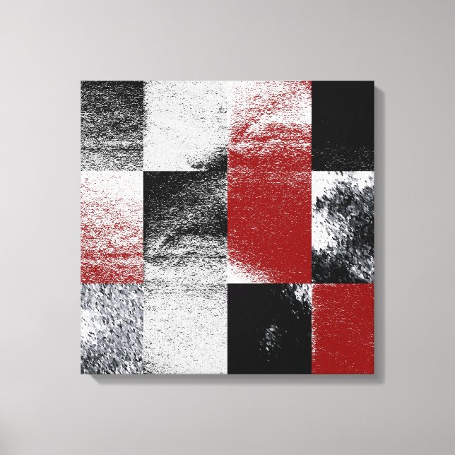 Abstract Red Black Stone Finish Collage Artwork Canvas Print (Front)