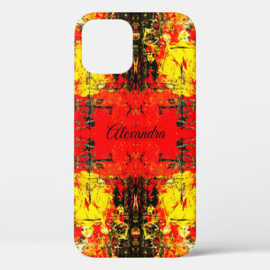 Abstract Red Black Yellow Glitter Customised Name iPhone 12 Case
