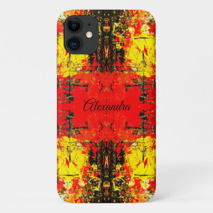 Abstract Red Black Yellow Glitter Name Customised iPhone 11 Case