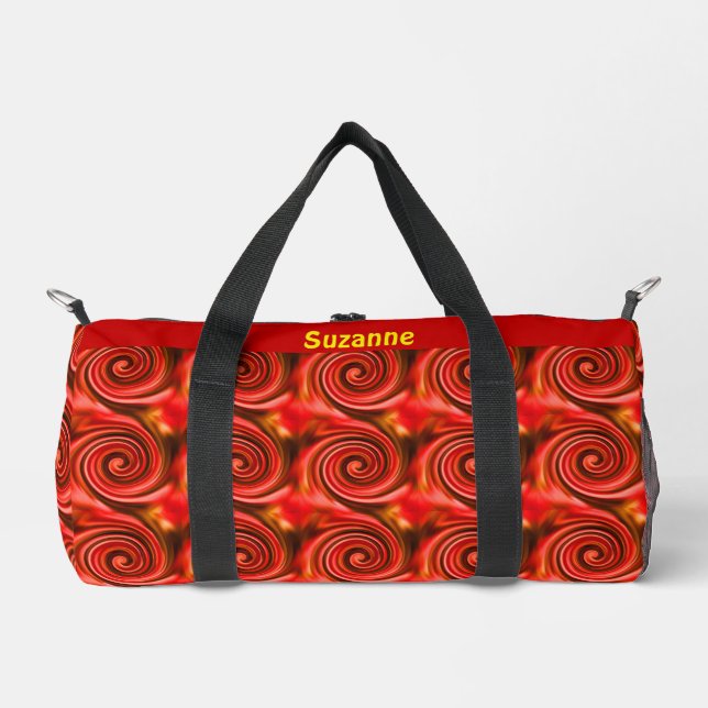Abstract Red Black Yellow Swirls Personalised Duffle Bag (Front)