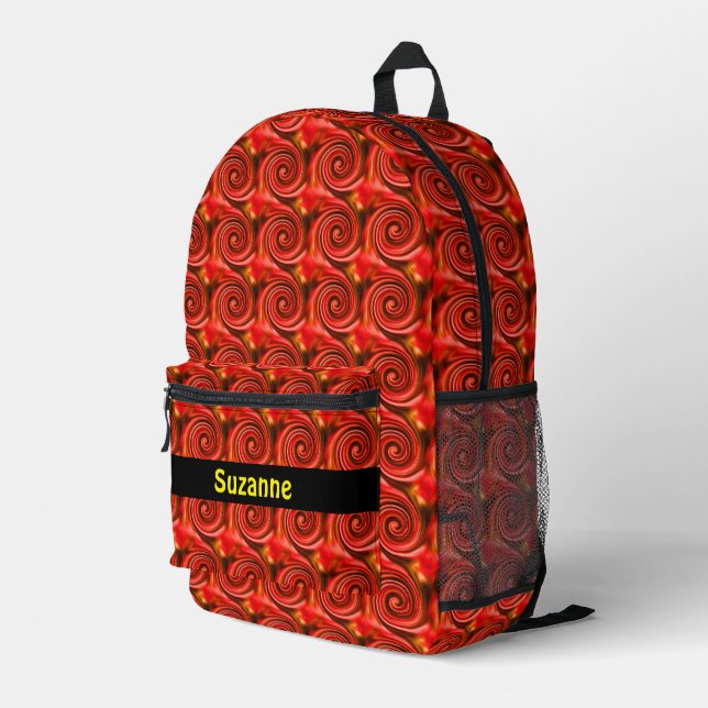 Abstract Red Black Yellow Swirls Personalised Printed Backpack (Back Corner Right)