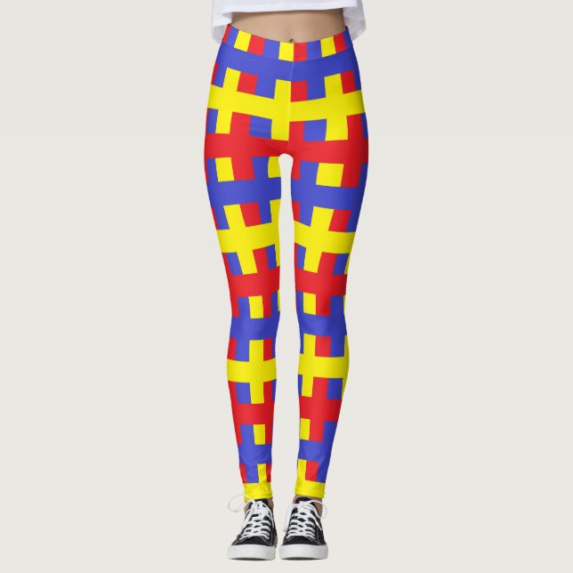 Abstract Red, Blue and Yellow Leggings (Front)