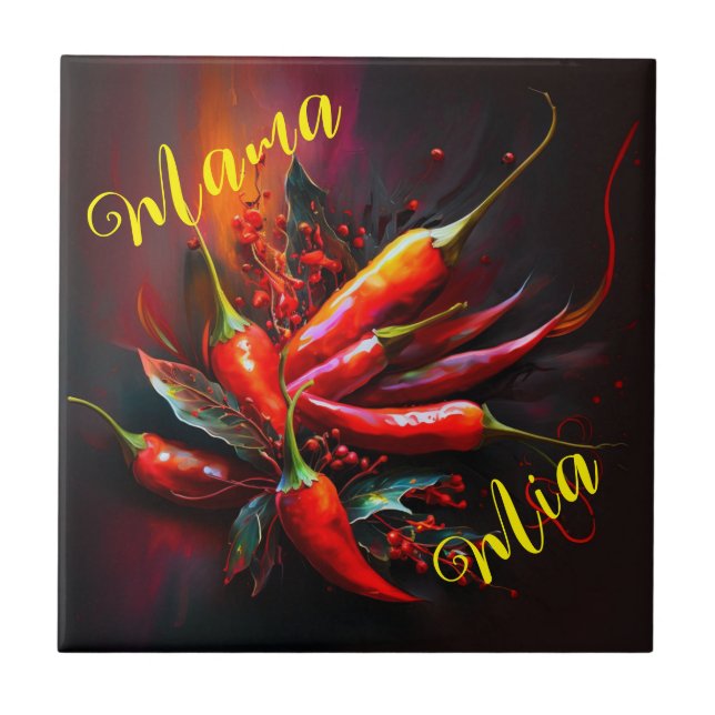 Abstract red chilli painting tile (Front)
