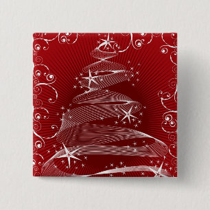 Abstract Red Christmas Tree Swirls Holiday Button