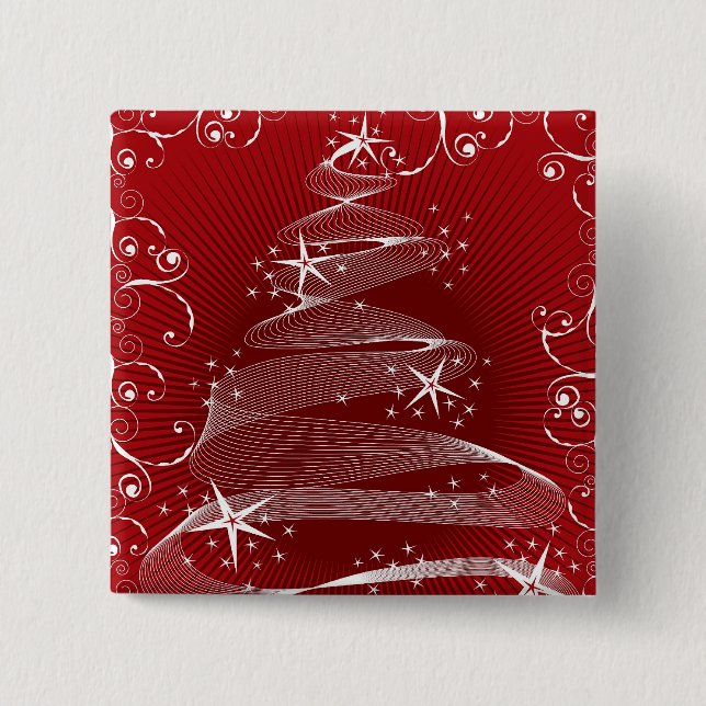 Abstract Red Christmas Tree Swirls Holiday Button (Front)