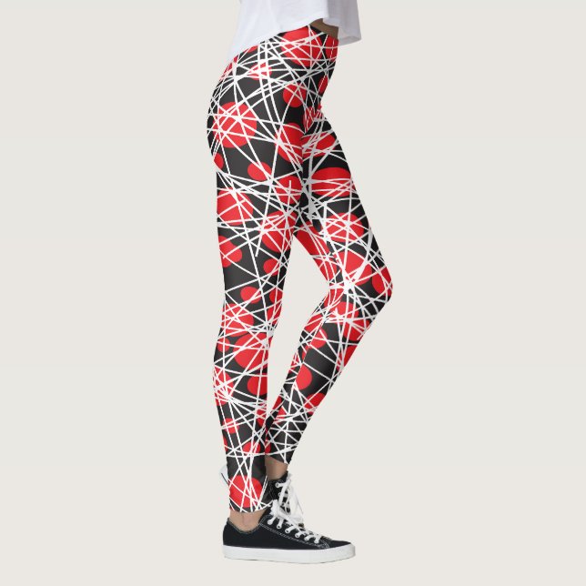 Abstract Red Dots and Tangled White Lines Leggings (Right)