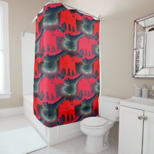 Abstract red elephant drawing, very rustic effect  shower curtain