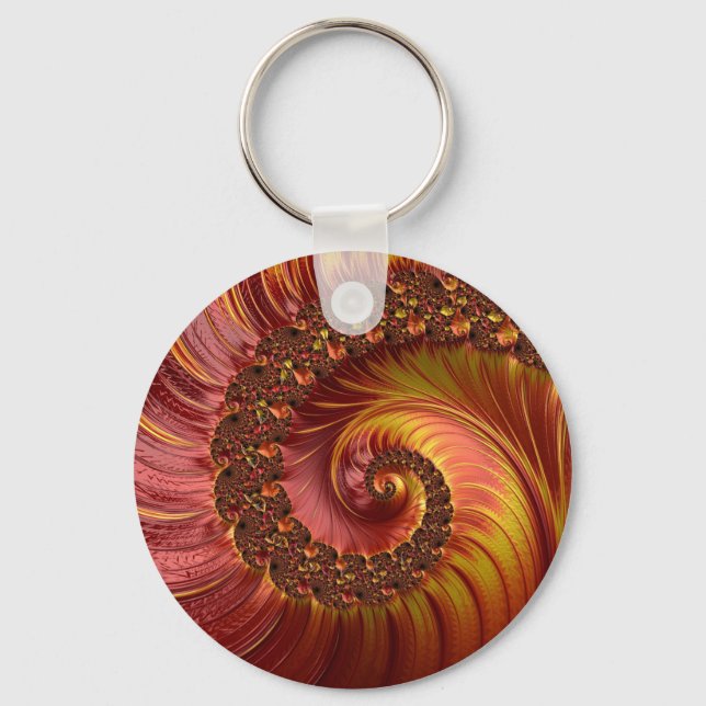 Abstract Red Fiery Spiral Fractal Key Ring (Front)