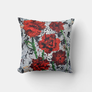 Abstract Red Floral Decorative Throw Pillow