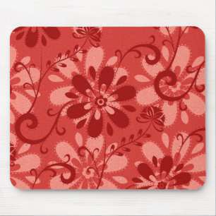 Abstract Red Floral Mouse Mat