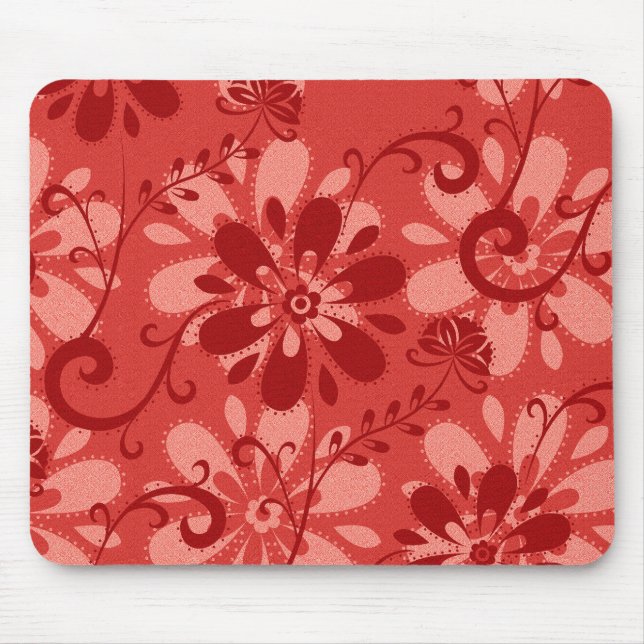 Abstract Red Floral Mouse Mat (Front)