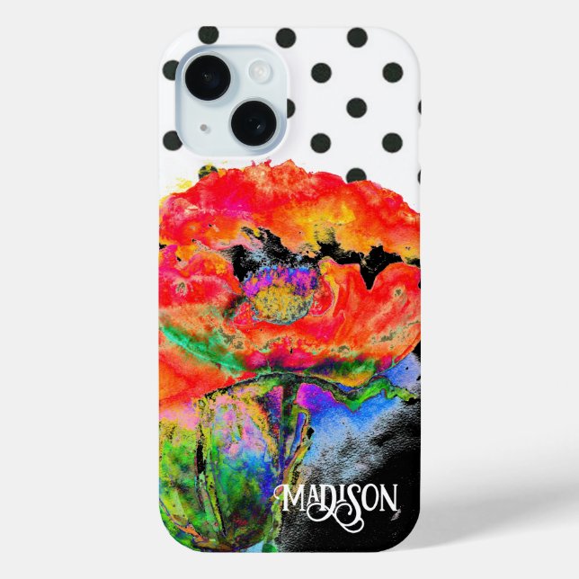 Abstract red floral red poppy Polkadots  Case-Mate iPhone Case (Back)