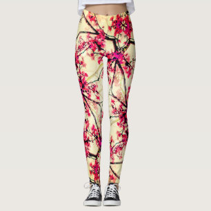 Abstract Red Floral Seamless Pattern Leggings