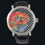 Abstract red floral watercolor poppy polka dots watch<br><div class="desc">watercolor painting</div>