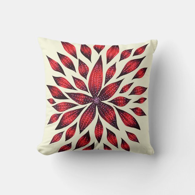 Abstract Red Flower Doodle Drawing Cushion (Front)