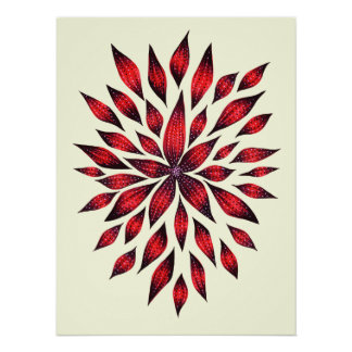 Abstract Red Flower Doodle Drawing Poster