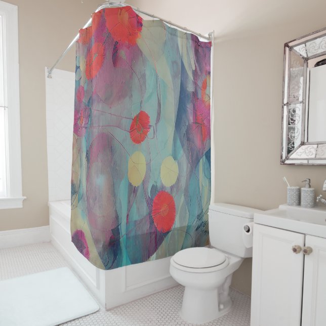 Abstract red flowers shower curtain (In Situ)