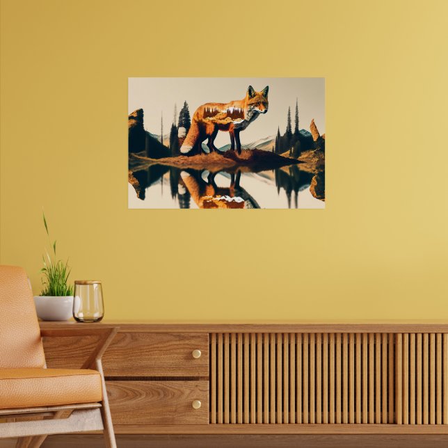 Abstract Red Fox Forest Landscape AI Nature Poster (Living Room 2)