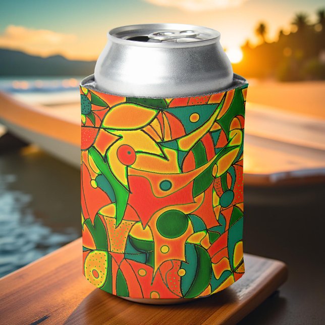 Abstract Red Fragmentary Patchwork Can Cooler (Creator Uploaded)